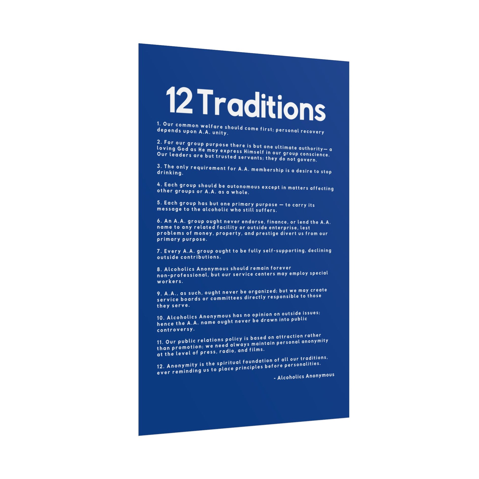 Haler Smith - Poster - Haler Smith Rolled Poster - 12 Traditions - Vertical Dark Blue Matte Finish