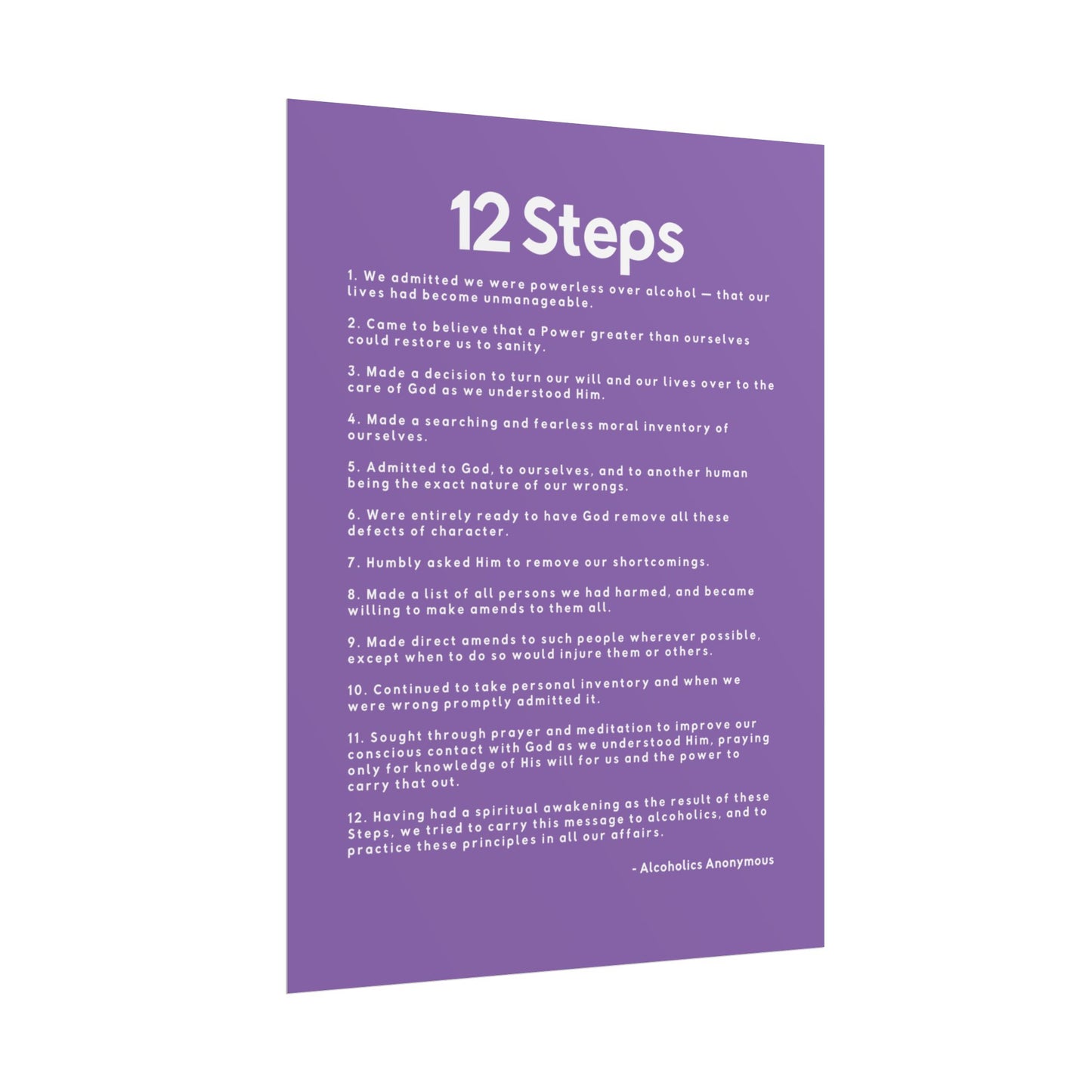 Haler Smith - Poster - Haler Smith Rolled Poster - 12 Steps - Vertical Light Purple Matte Finish