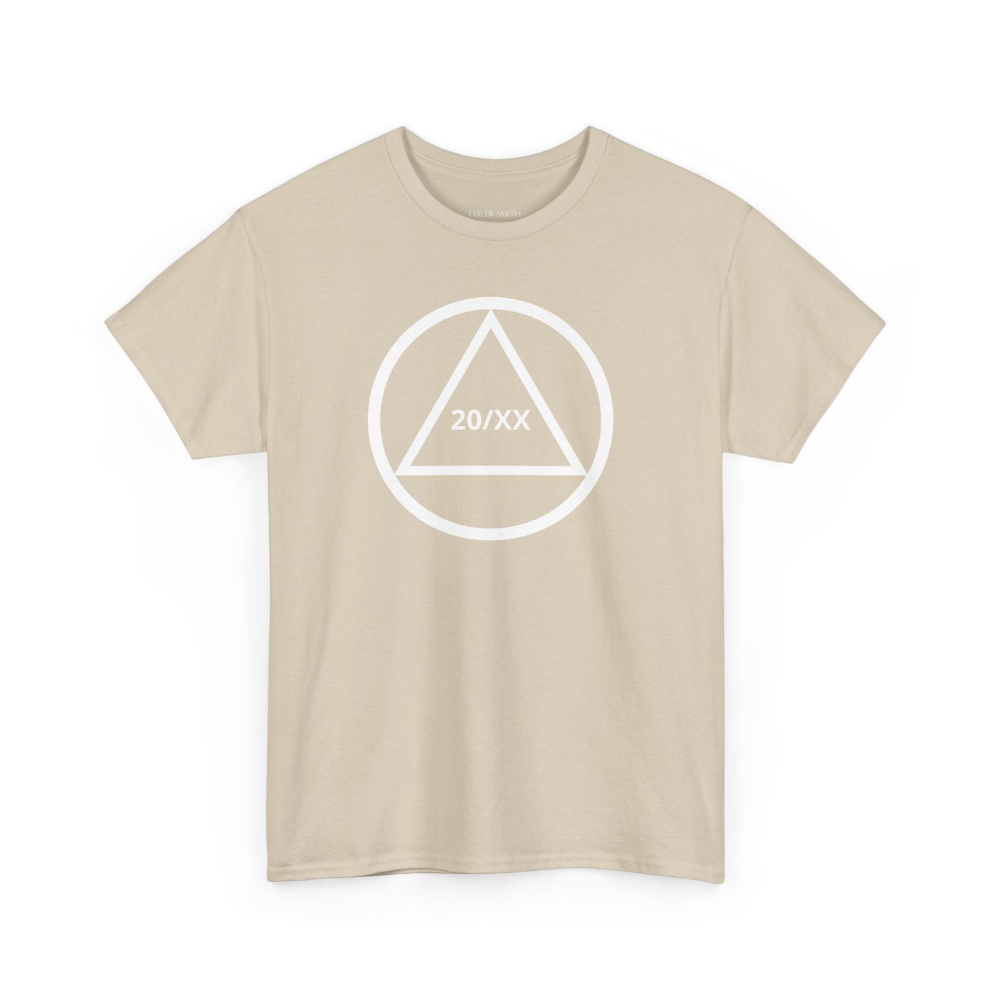 Sobriety Short Sleeve T-Shirt | Circle and Triangle Sobriety Years Design 1 On The Front