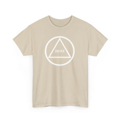 Sobriety Short Sleeve T-Shirt | Circle and Triangle Sobriety Years Design 1 On The Front