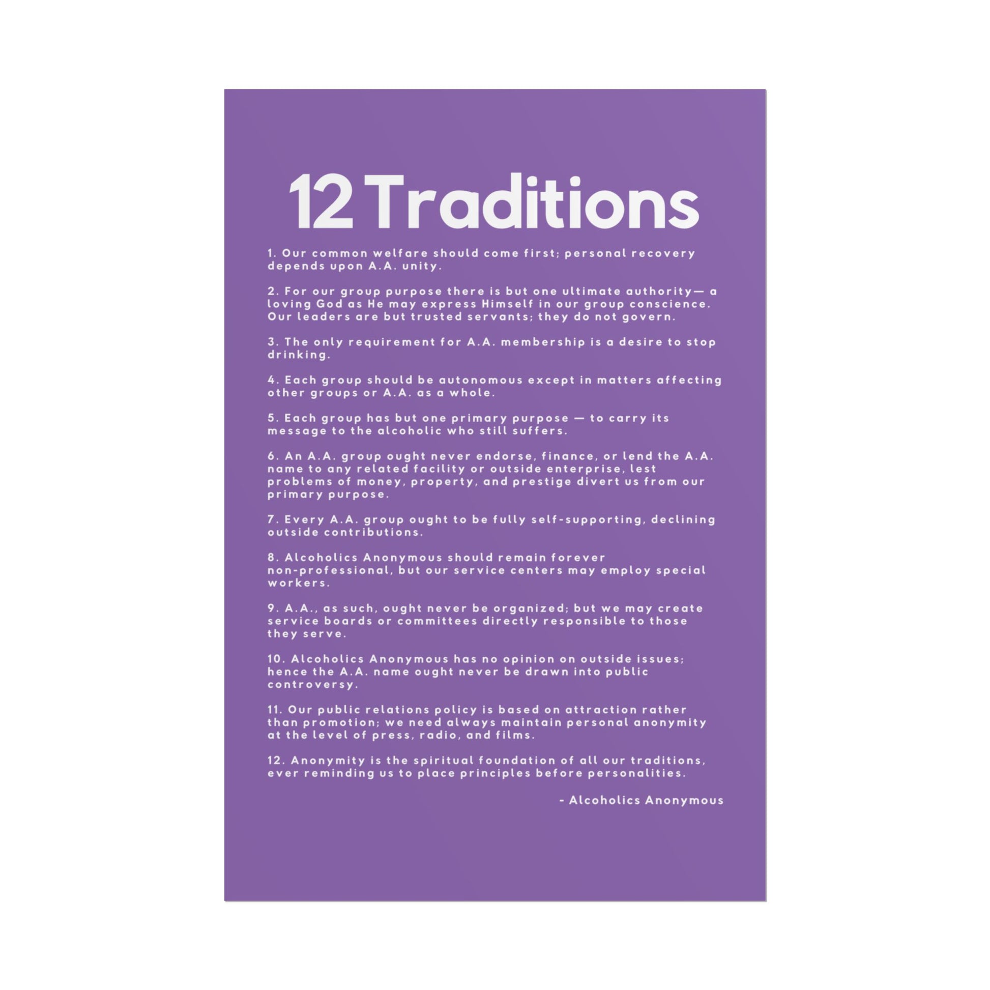 Haler Smith - Poster - Haler Smith Rolled Poster - 12 Traditions - Vertical Light Purple Matte Finish