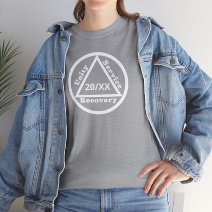 Unity Service Recovery recovery short sleeve T-shirt featuring Unity Service Recovery Sobriety Years Design 1 on the front