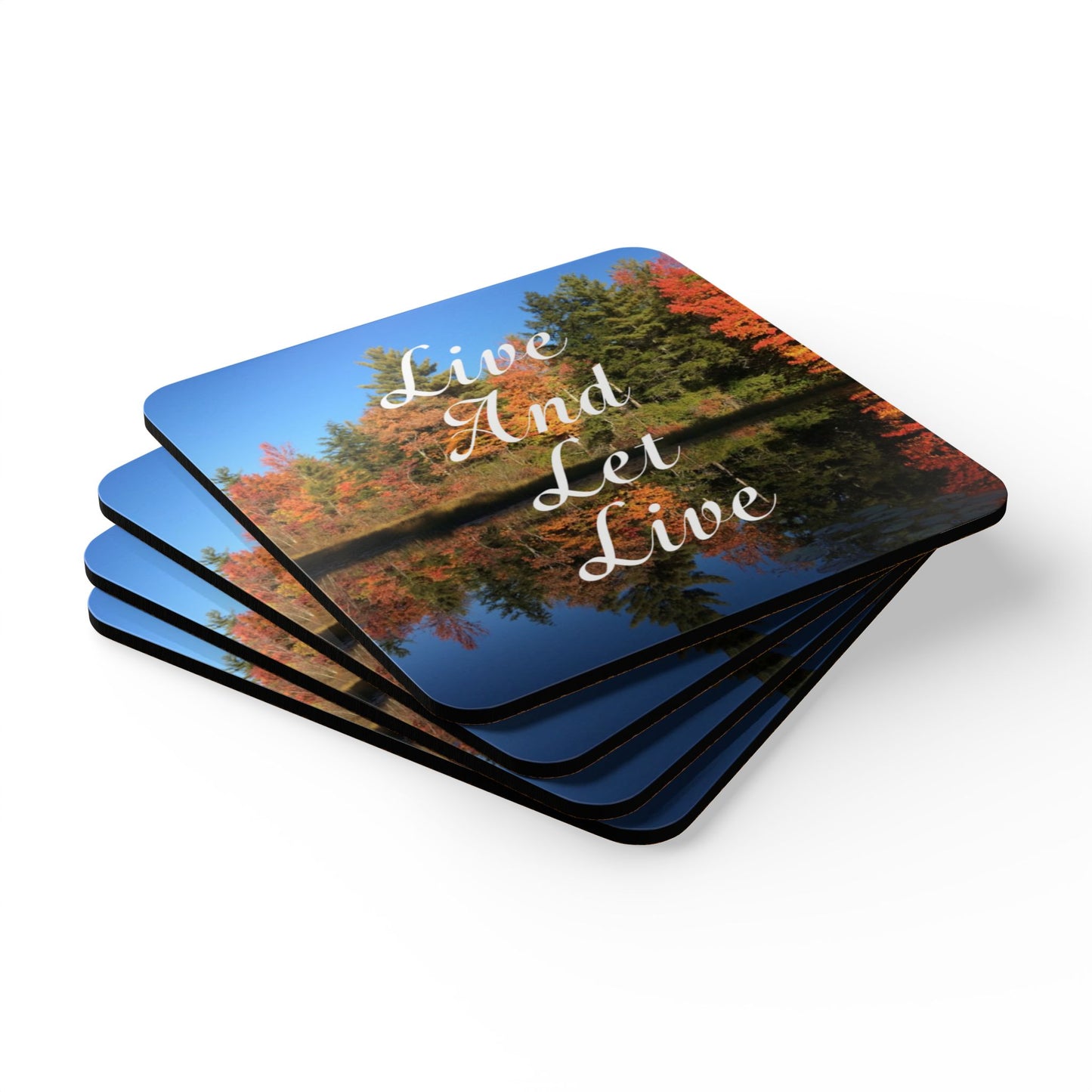 Haler Smith Corkwood Coaster Set Mountain Pond - Live and Let Live White