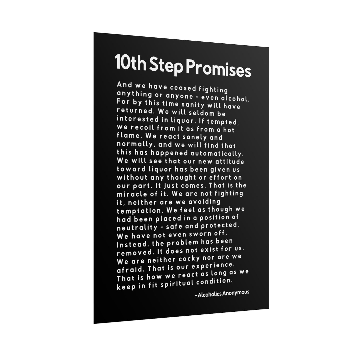 Haler Smith Rolled Poster - 10th Step Promises - Vertical Black Matte Finish - White Letters