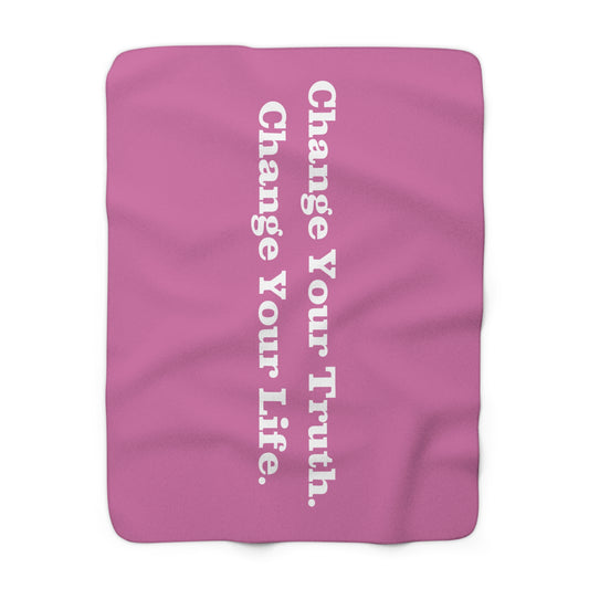 Recovery Sherpa Fleece Blanket | Change Your Truth Change Your Life | Light Pink