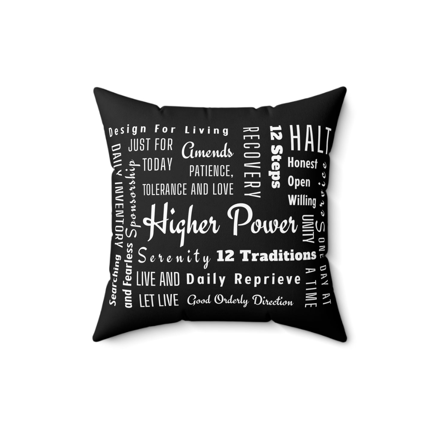 Haler Smith Square Polyester Pillow - Recovery Phrases 1 - Black