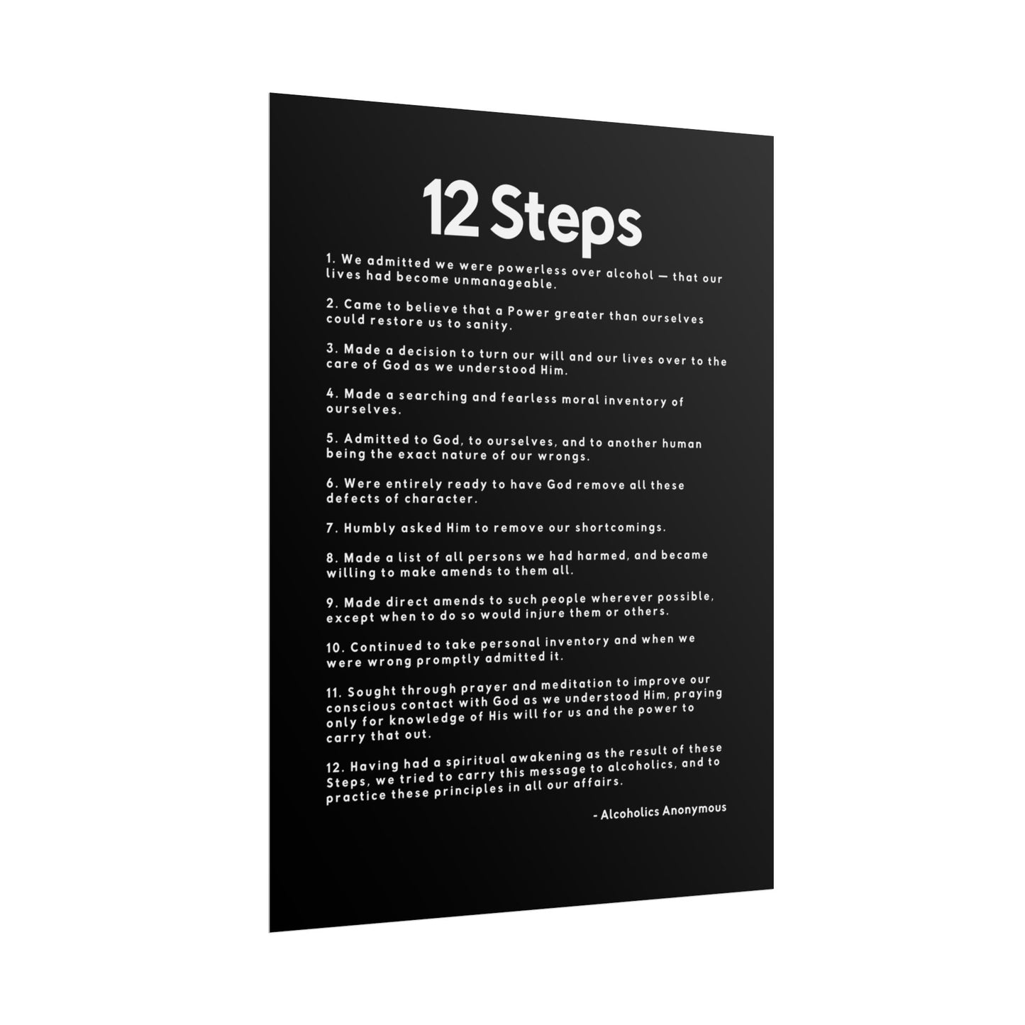 Haler Smith Rolled Poster - 12 Steps - Vertical Black Matte Finish - White Letters