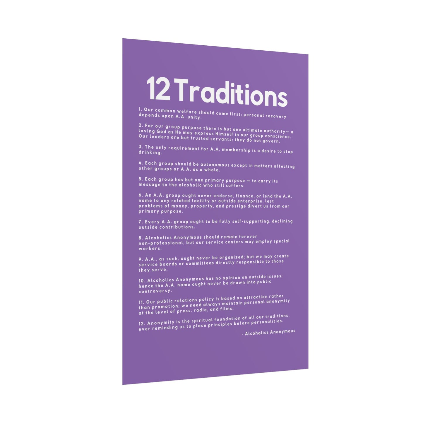 Haler Smith - Poster - Haler Smith Rolled Poster - 12 Traditions - Vertical Light Purple Matte Finish