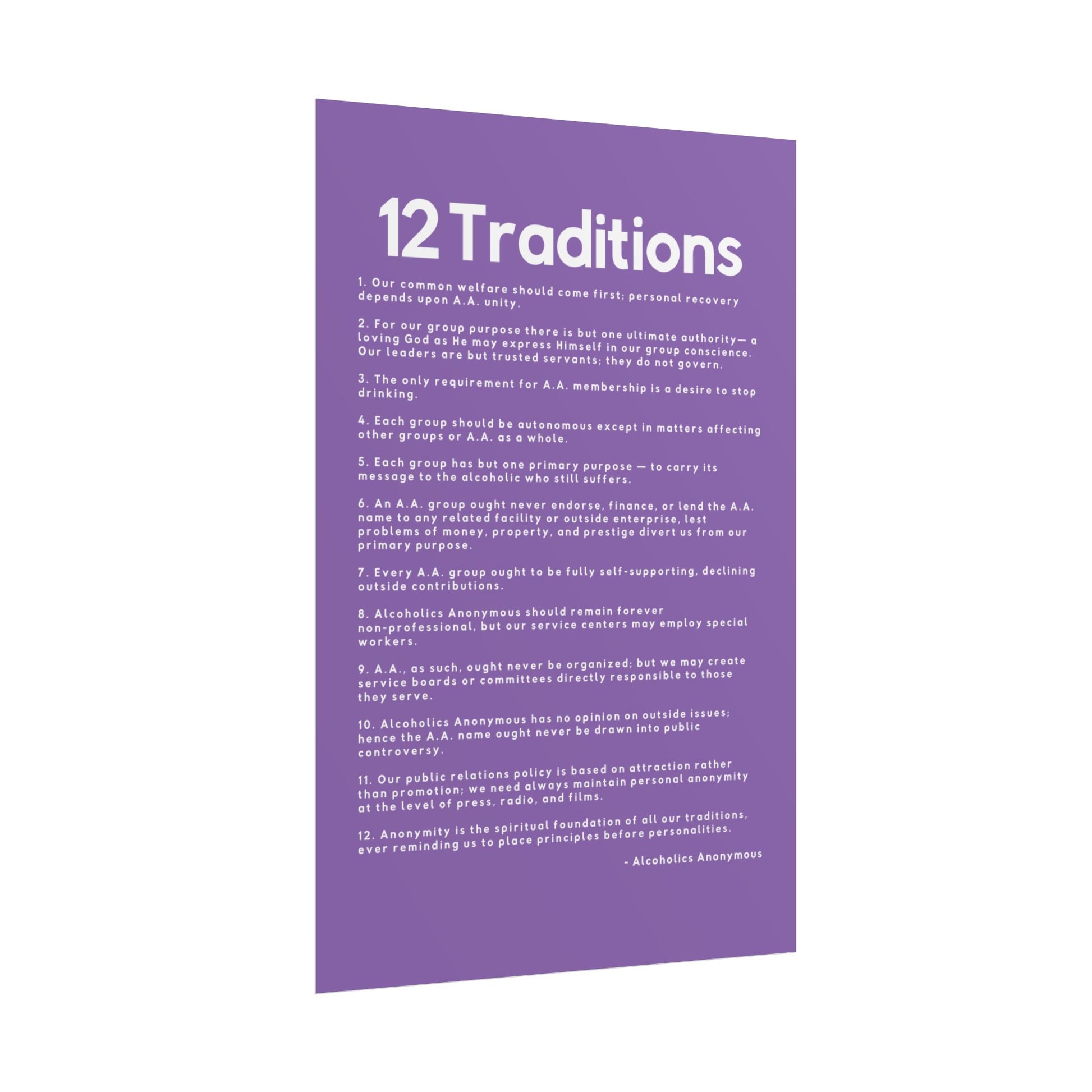 Haler Smith - Poster - Haler Smith Rolled Poster - 12 Traditions - Vertical Light Purple Matte Finish