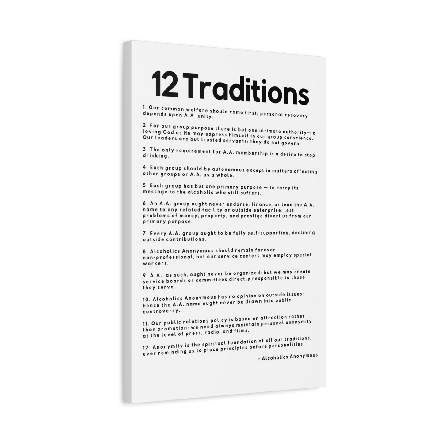 Haler Smith Matte Canvas - 12 Traditions - Vertical White Matte Finish - Black Letters