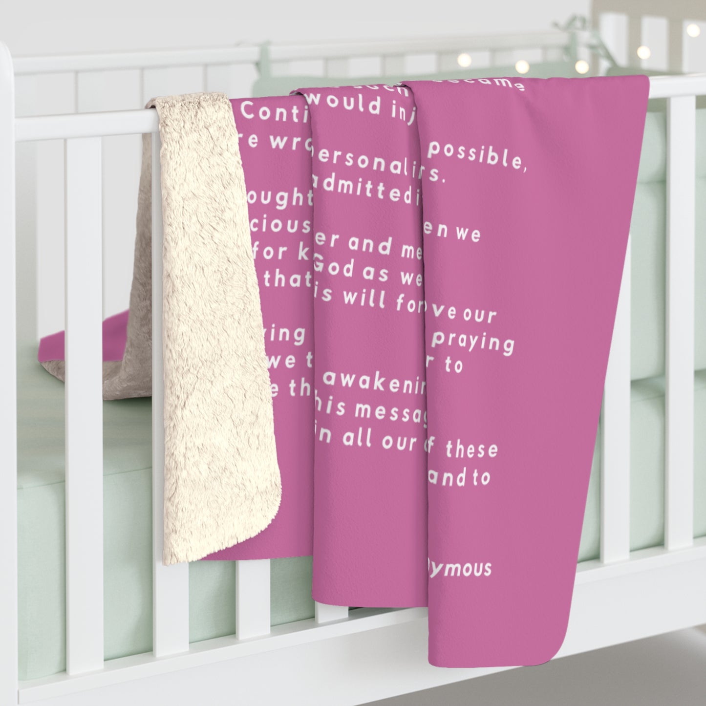 Haler Smith Sherpa Fleece Blanket - 12 Steps - White Letters - Pink