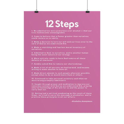 Haler Smith - Poster - Haler Smith Rolled Poster - 12 Steps - Vertical Light Pink Matte Finish - White Letters