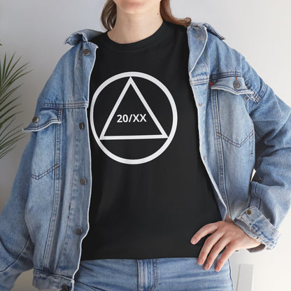 Sobriety Short Sleeve T-Shirt | Circle and Triangle Sobriety Years Design 1 On The Front