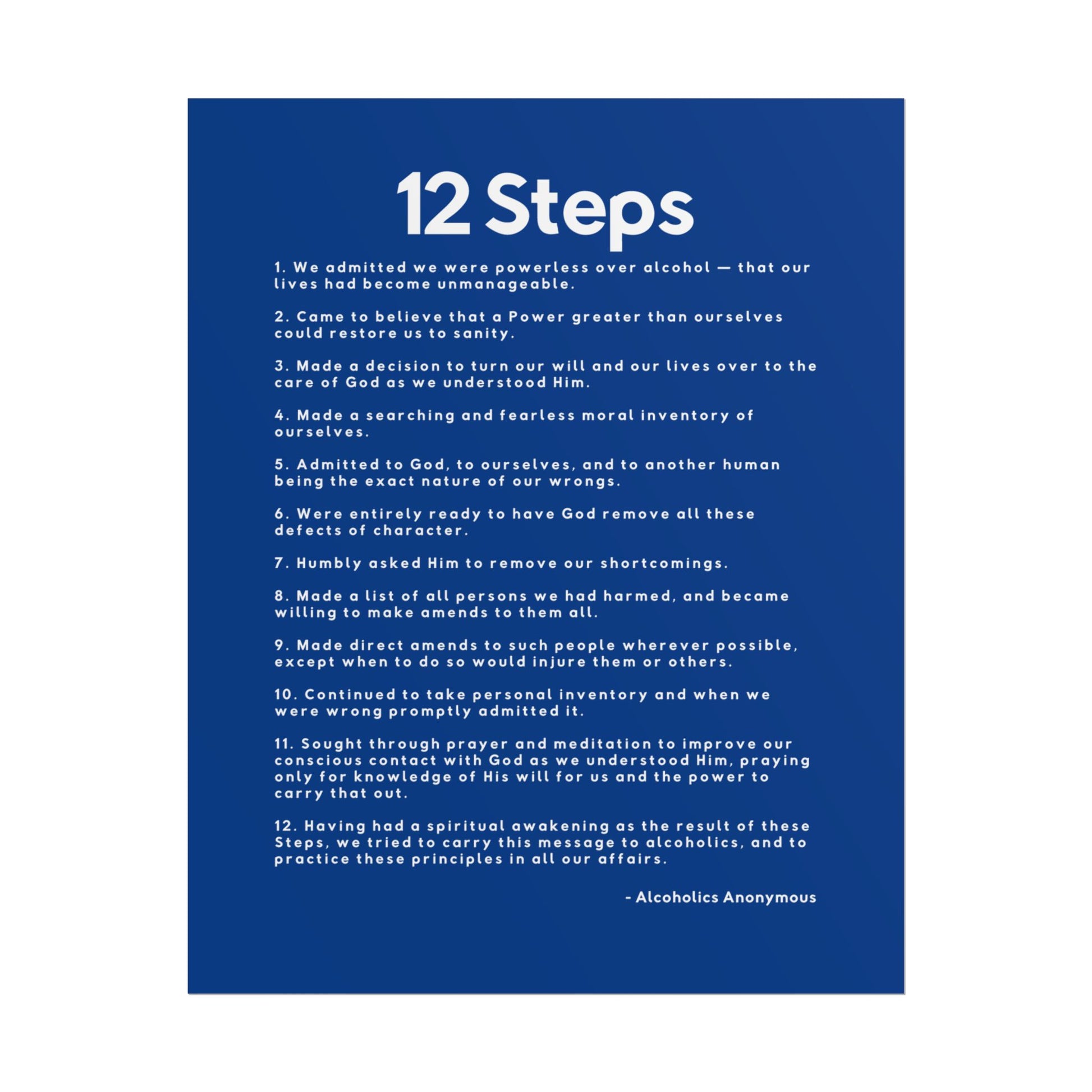 Haler Smith - Poster - Haler Smith Rolled Poster - 12 Steps - Vertical Dark Blue Matte Finish - White Letters
