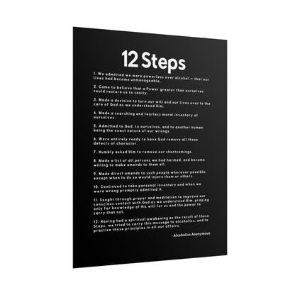 Haler Smith Rolled Poster - 12 Steps - Vertical Black Matte Finish - White Letters