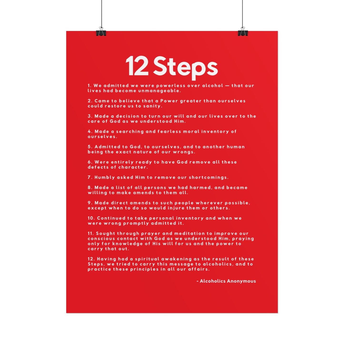 Haler Smith - Poster - Haler Smith Rolled Poster - 12 Steps - Vertical Red Matte Finish - White Letters