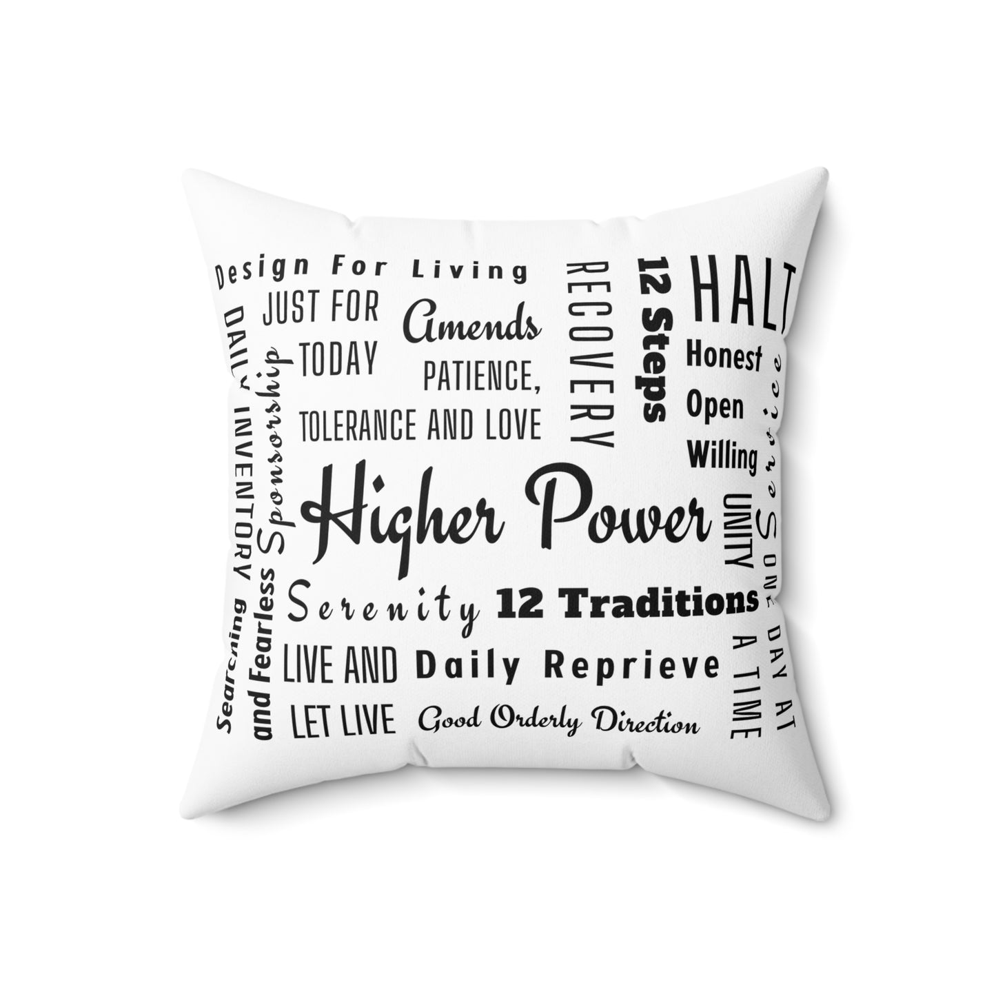 Haler Smith Square Polyester Pillow - Recovery Phrases 1 - White