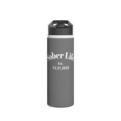 Recovery Insulated Stainless Steel Water Bottle | Sober Life Est. Design 1 | Dark Grey