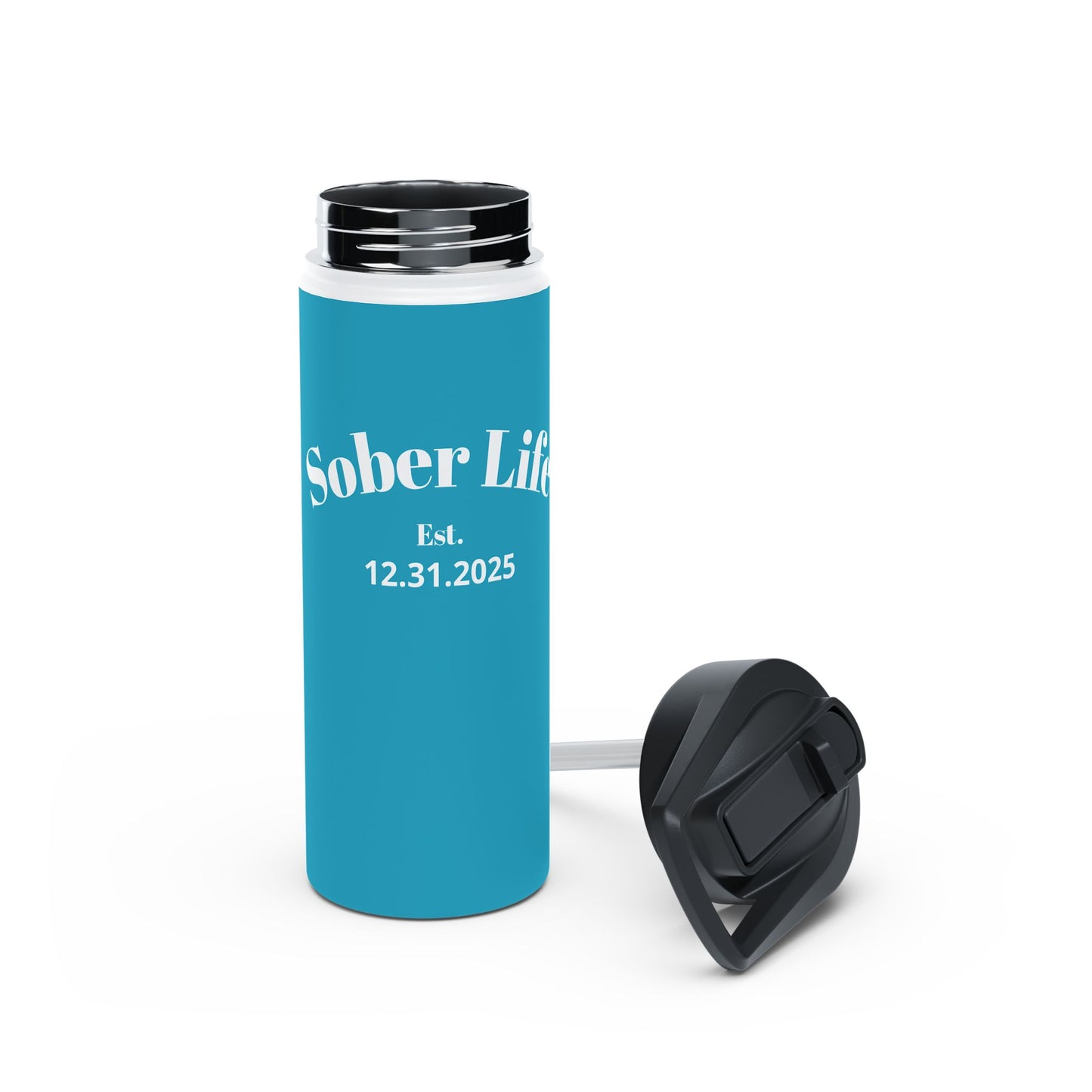 Recovery Insulated Stainless Steel Water Bottle | Sober Life Est. Design 1 | Turquoise