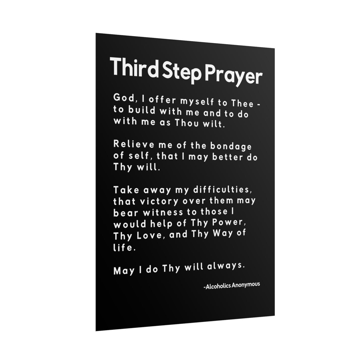 Haler Smith Rolled Poster - 3rd Step Prayer - Vertical Black Matte Finish - White Letters