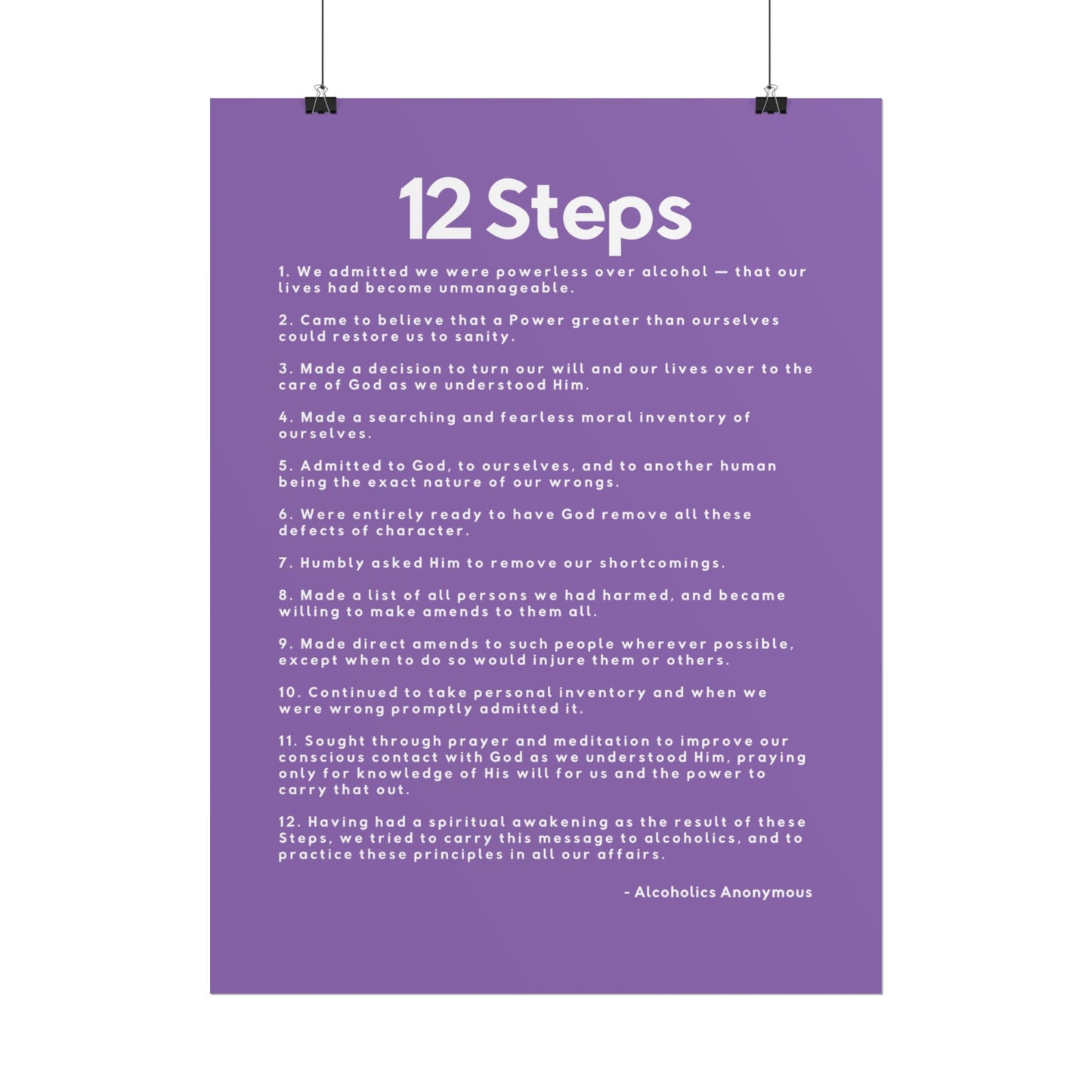 Haler Smith - Poster - Haler Smith Rolled Poster - 12 Steps - Vertical Light Purple Matte Finish