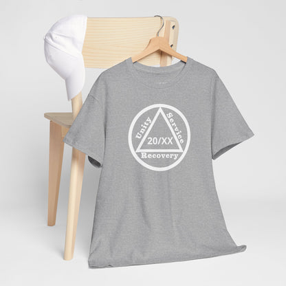 Unity Service Recovery recovery short sleeve T-shirt featuring Unity Service Recovery Sobriety Years Design 1 on the front