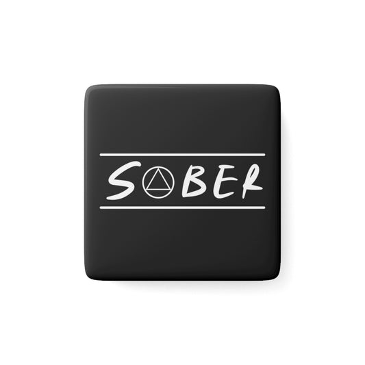Recovery Square Porcelain Magnet | Sober Design 1 | Black with White Letters
