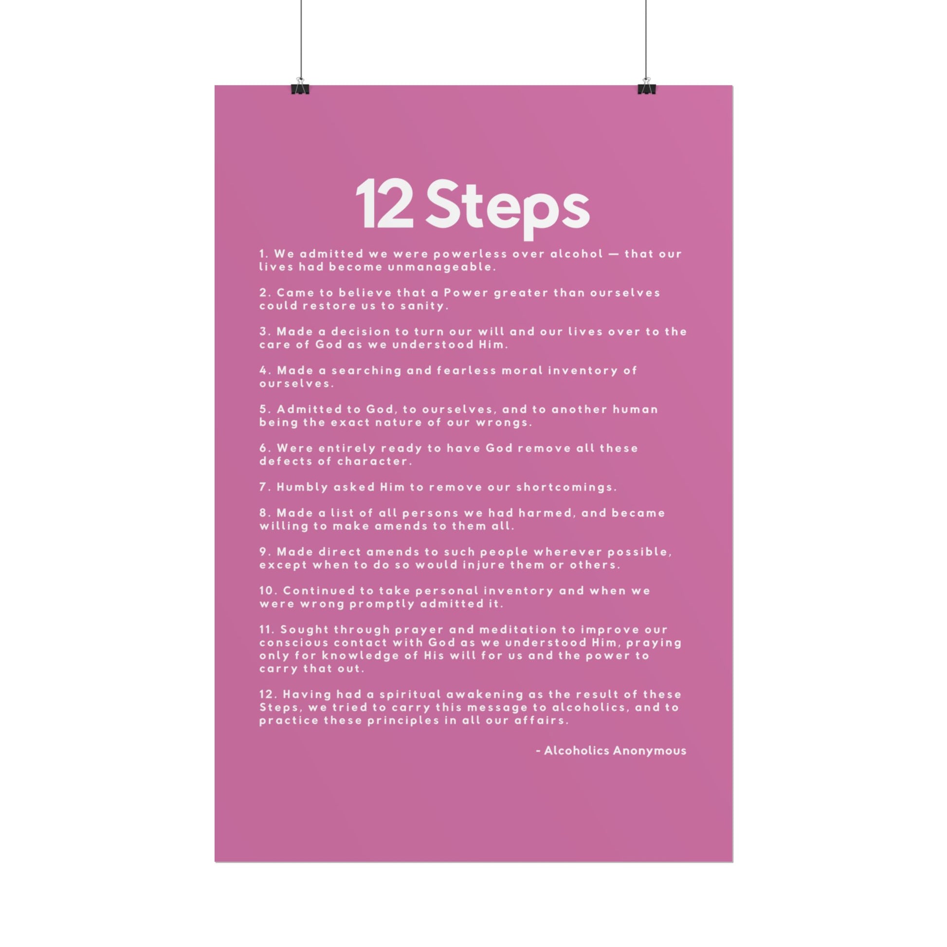 Haler Smith - Poster - Haler Smith Rolled Poster - 12 Steps - Vertical Light Pink Matte Finish - White Letters