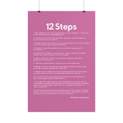Haler Smith - Poster - Haler Smith Rolled Poster - 12 Steps - Vertical Light Pink Matte Finish - White Letters