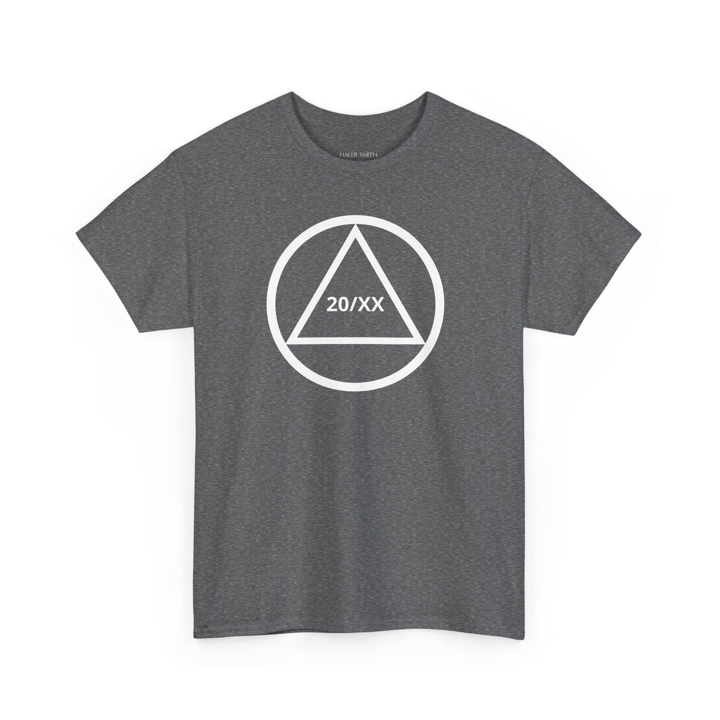 Sobriety Short Sleeve T-Shirt | Circle and Triangle Sobriety Years Design 1 On The Front