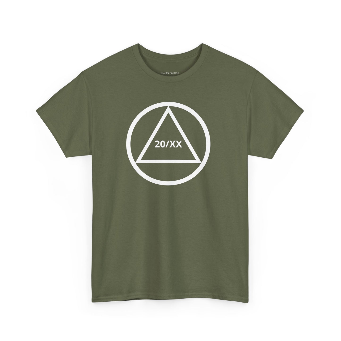 Sobriety Short Sleeve T-Shirt | Circle and Triangle Sobriety Years Design 1 On The Front