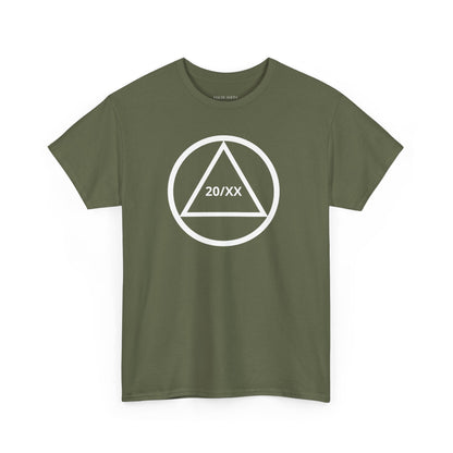 Sobriety Short Sleeve T-Shirt | Circle and Triangle Sobriety Years Design 1 On The Front