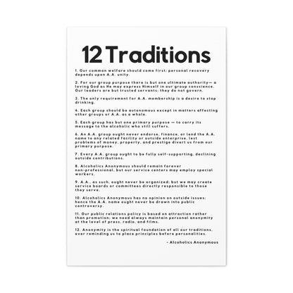Haler Smith Matte Canvas - 12 Traditions - Vertical White Matte Finish - Black Letters