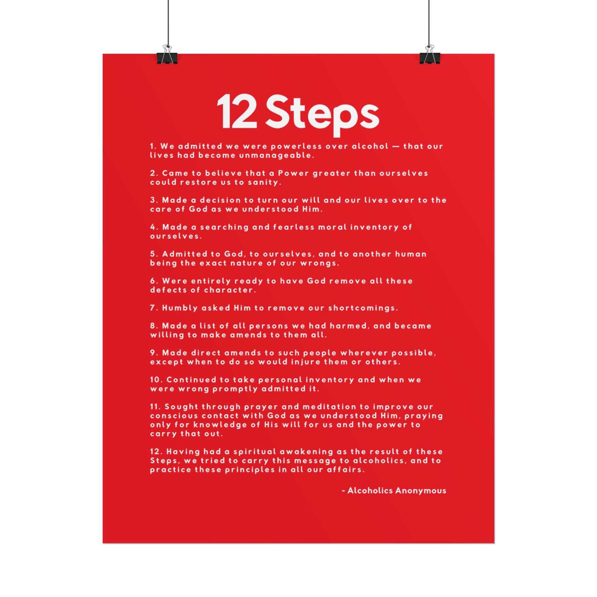 Haler Smith - Poster - Haler Smith Rolled Poster - 12 Steps - Vertical Red Matte Finish - White Letters