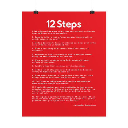Haler Smith - Poster - Haler Smith Rolled Poster - 12 Steps - Vertical Red Matte Finish - White Letters