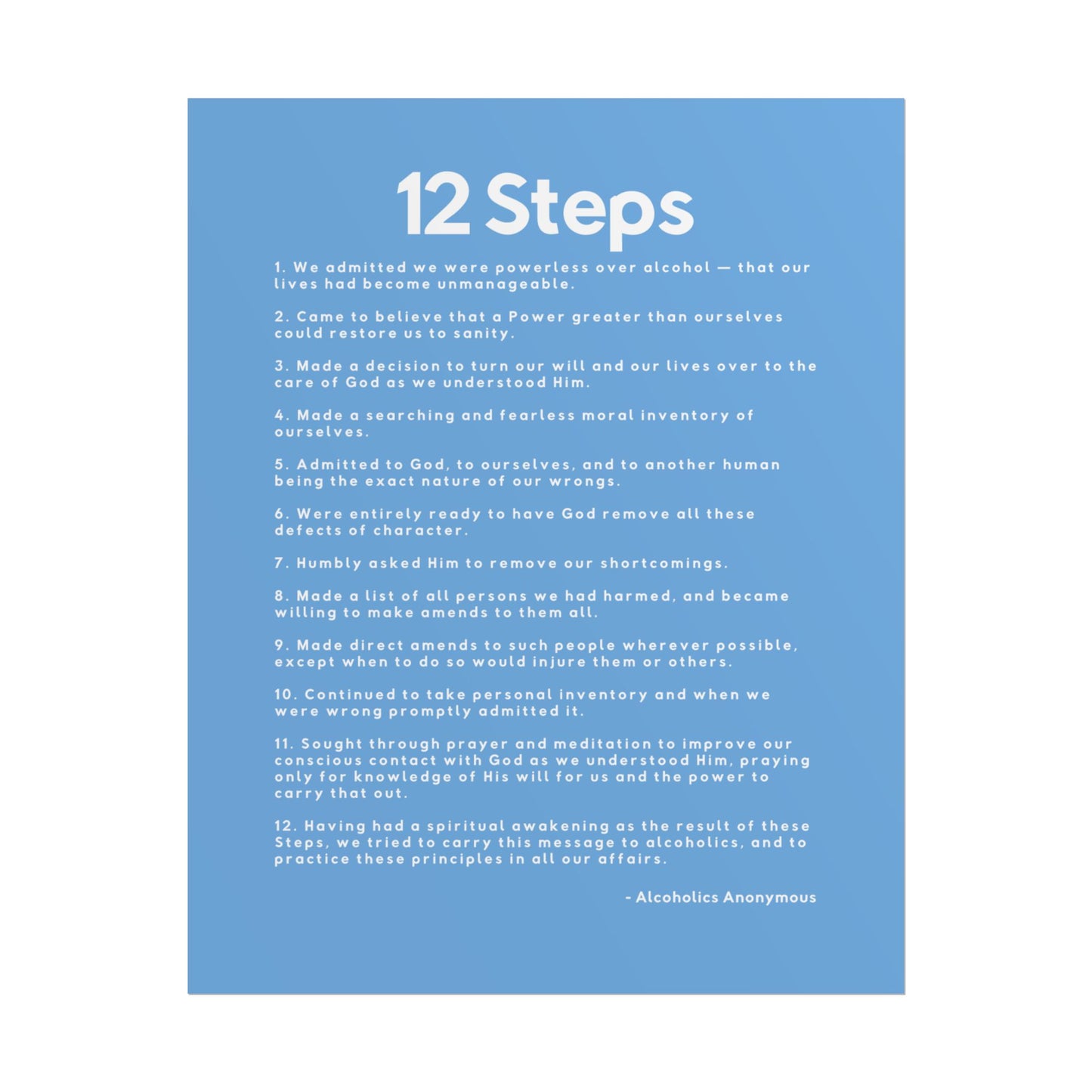 Haler Smith - Poster - Haler Smith Rolled Poster - 12 Steps - Vertical Light Blue Matte Finish - White Letters