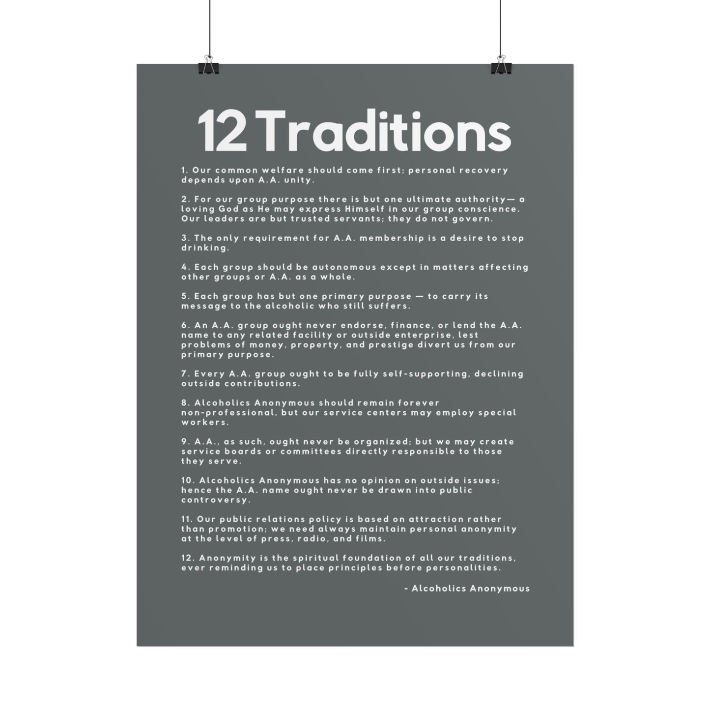 Haler Smith - Poster - Haler Smith Rolled Poster - 12 Traditions - Vertical Dark Gray Matte Finish
