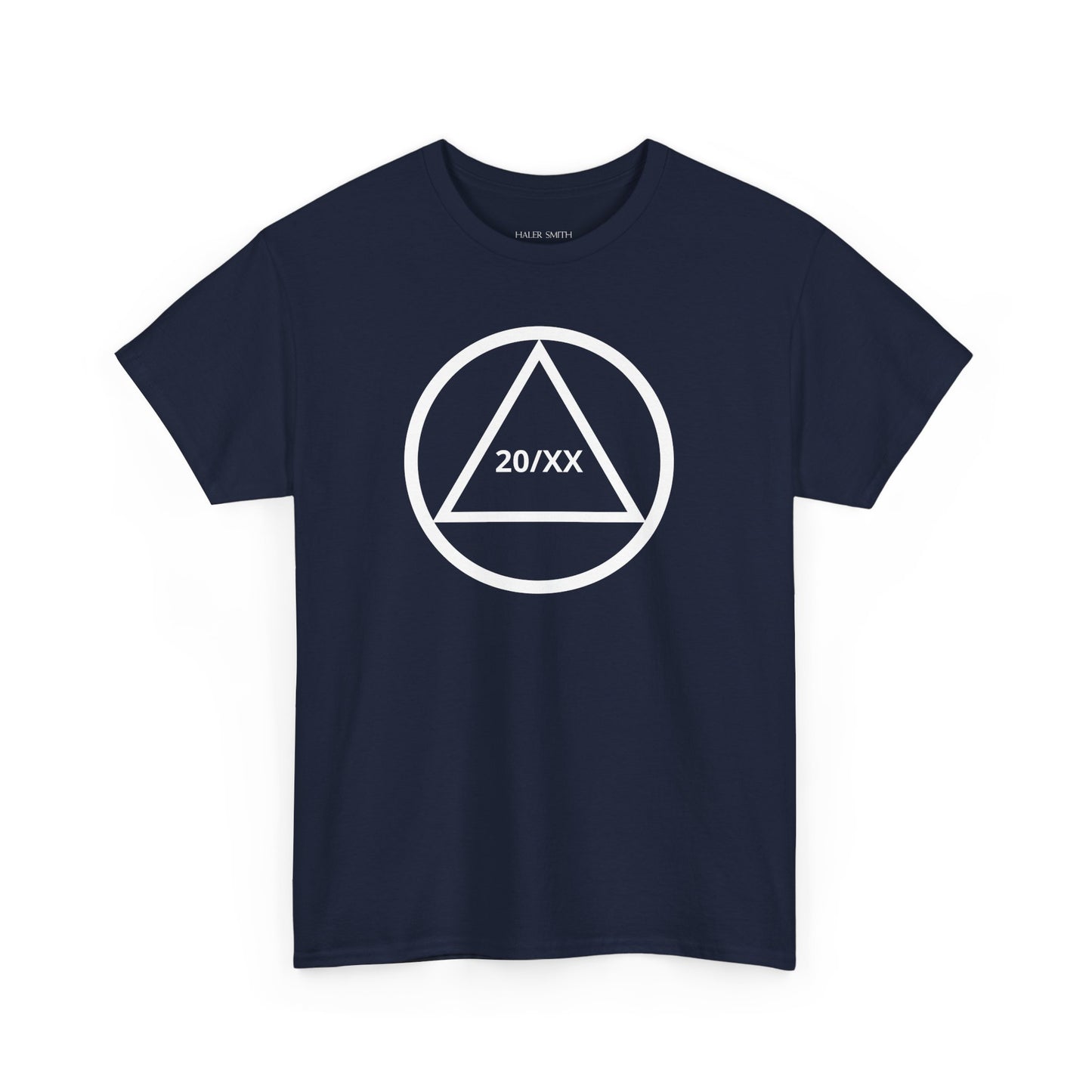 Sobriety Short Sleeve T-Shirt | Circle and Triangle Sobriety Years Design 1 On The Front