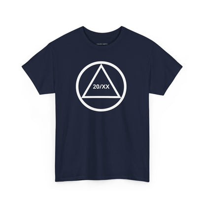 Sobriety Short Sleeve T-Shirt | Circle and Triangle Sobriety Years Design 1 On The Front