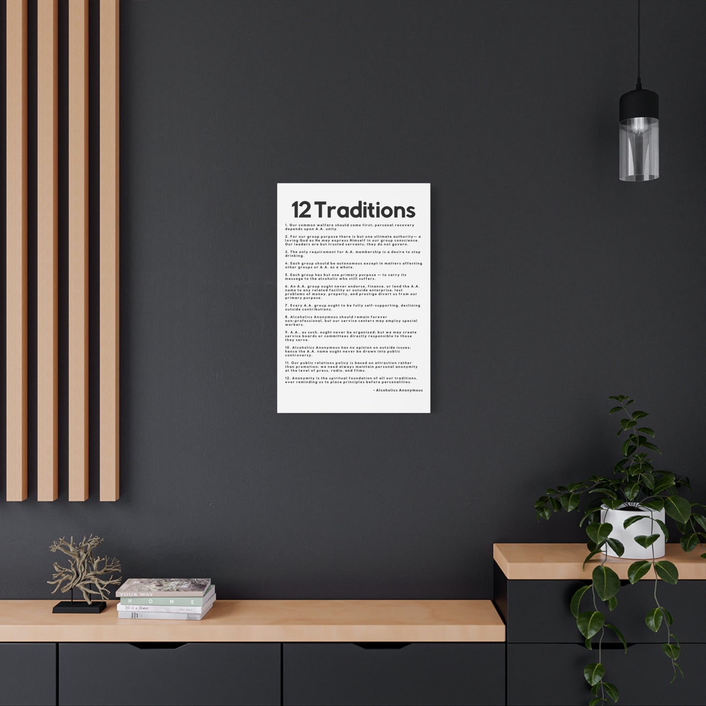 Haler Smith Matte Canvas - 12 Traditions - Vertical White Matte Finish - Black Letters