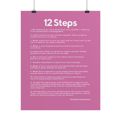 Haler Smith - Poster - Haler Smith Rolled Poster - 12 Steps - Vertical Light Pink Matte Finish - White Letters