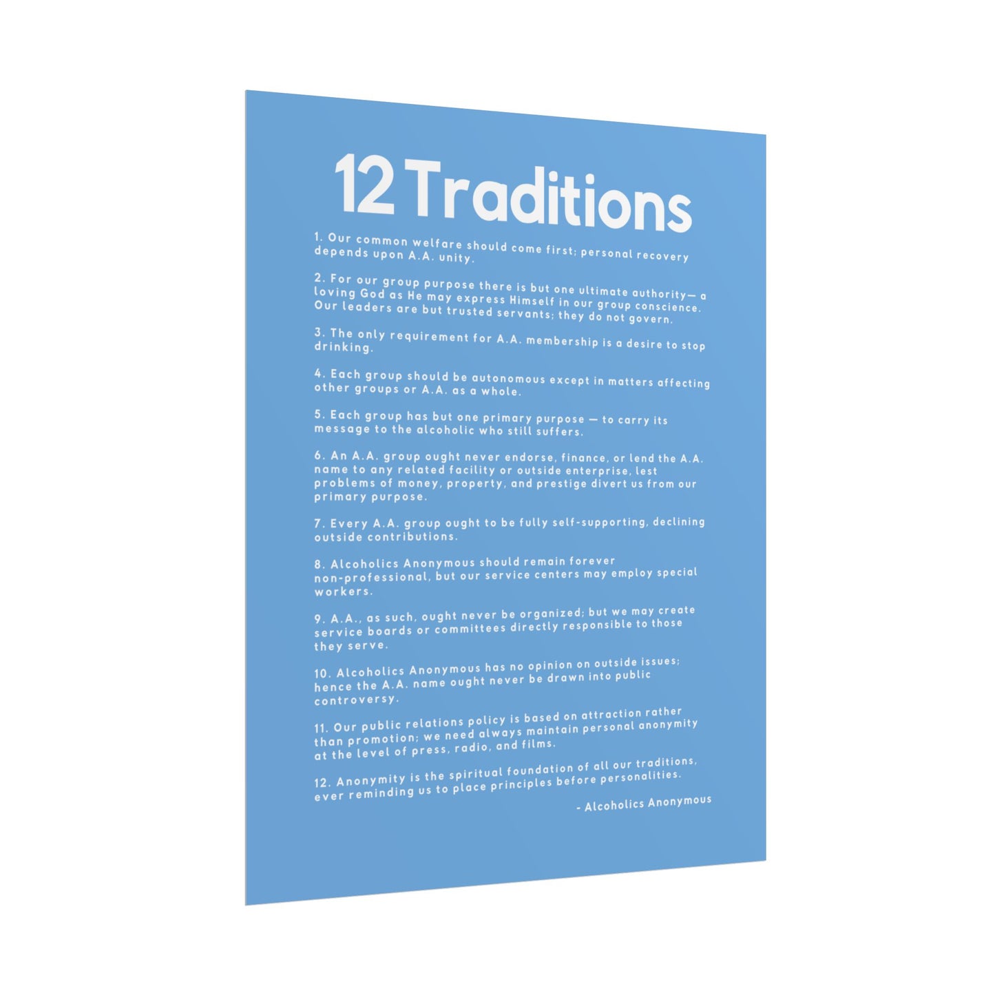 Haler Smith - Poster - Haler Smith Rolled Poster - 12 Traditions - Vertical Light Blue Matte Finish