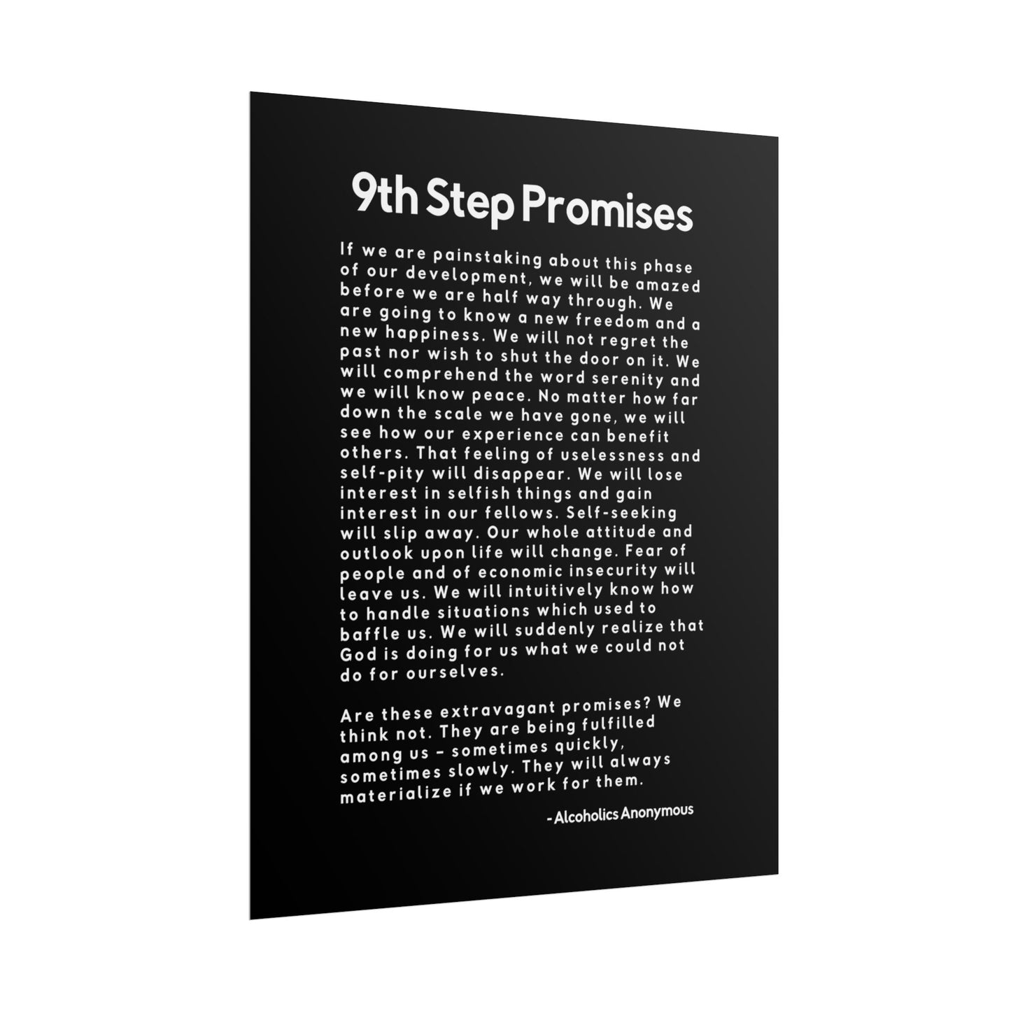 Haler Smith Rolled Poster - 9th Step Promises - Vertical Black Matte Finish - White Letters
