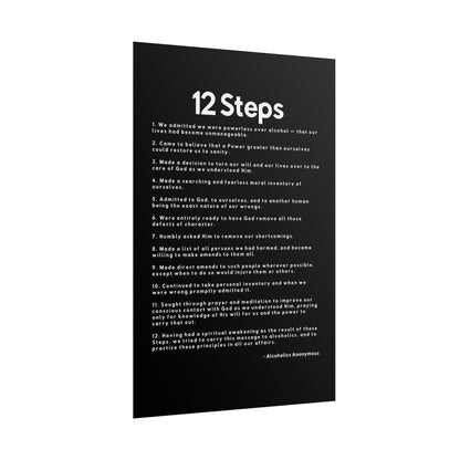 Haler Smith Rolled Poster - 12 Steps - Vertical Black Matte Finish - White Letters