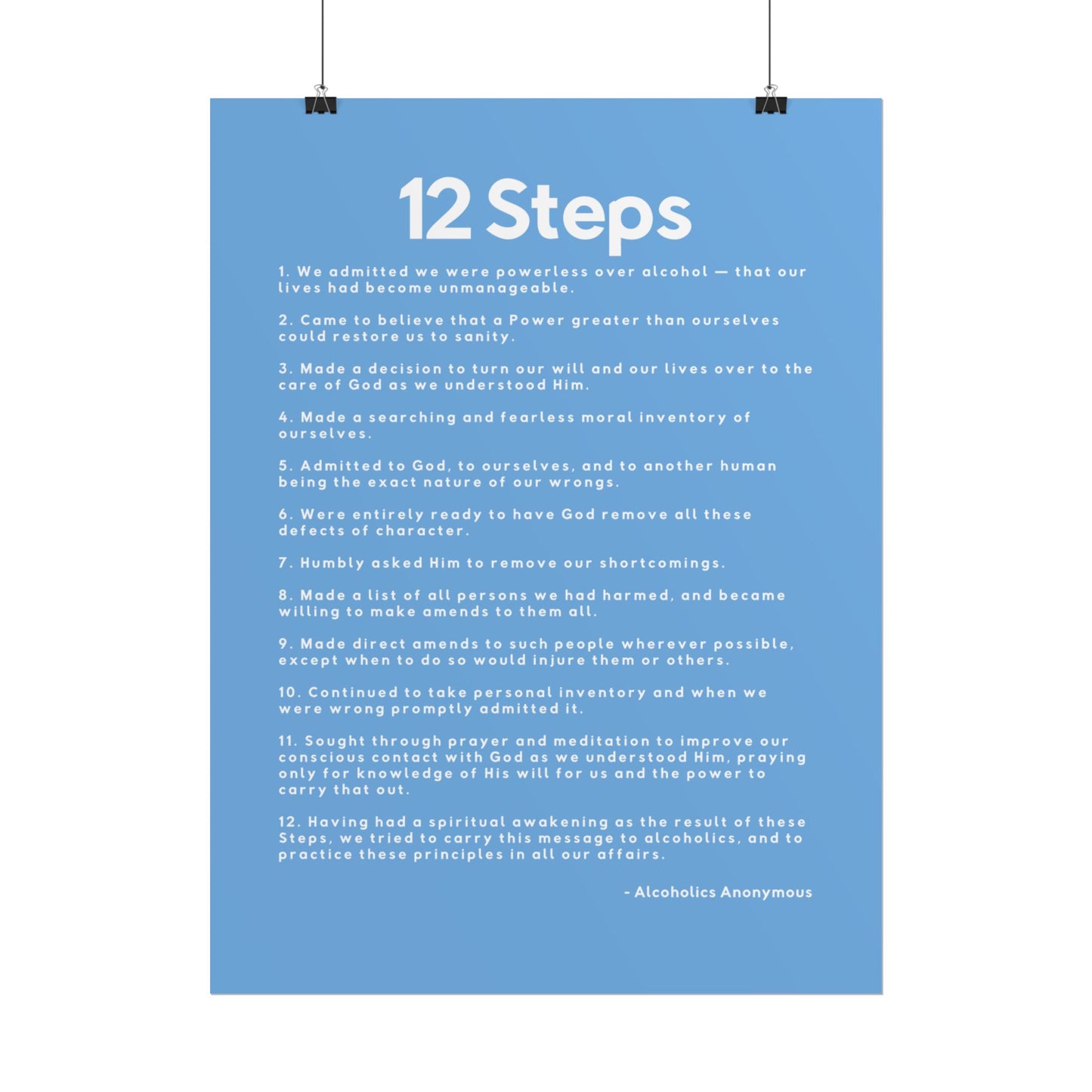 Haler Smith - Poster - Haler Smith Rolled Poster - 12 Steps - Vertical Light Blue Matte Finish - White Letters