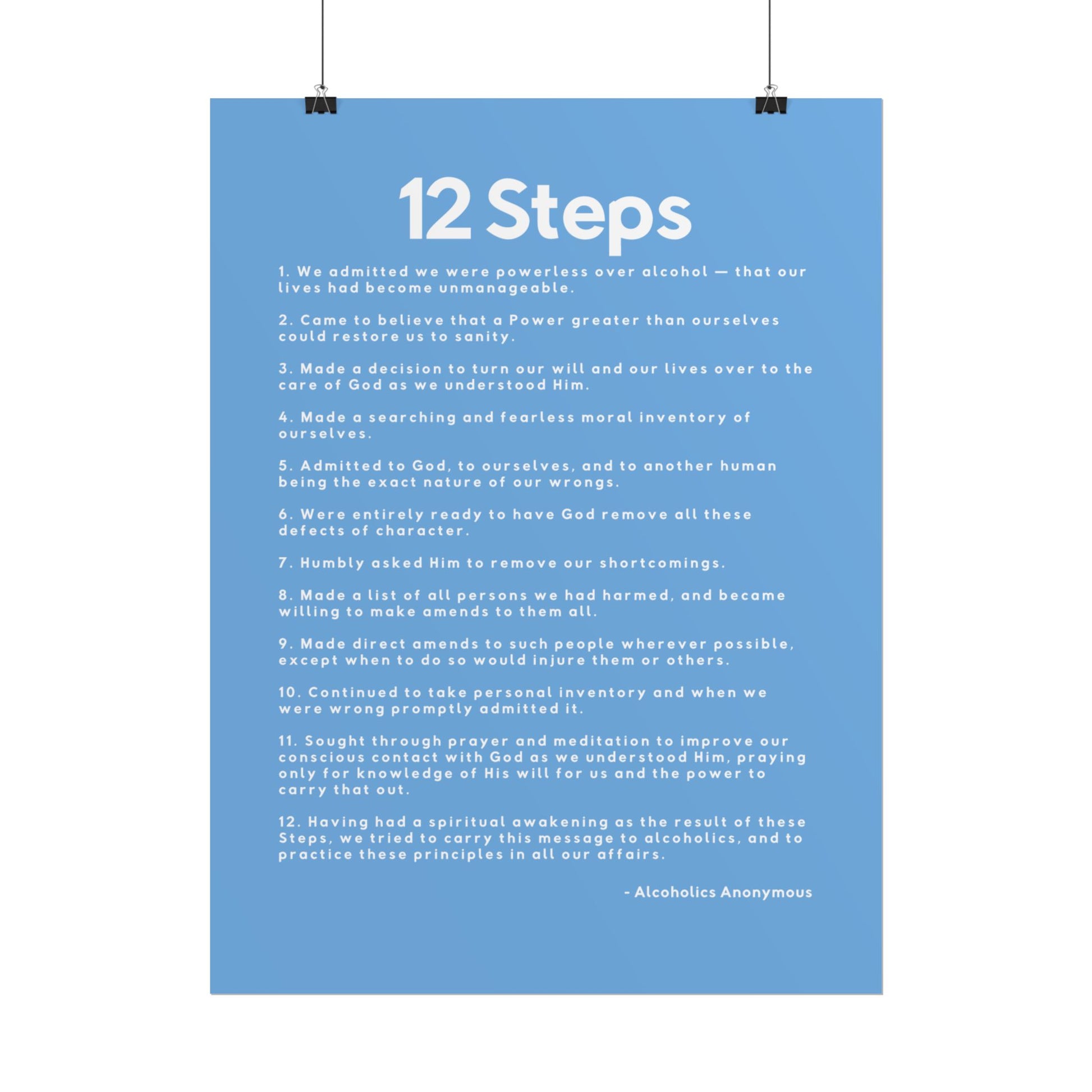 Haler Smith - Poster - Haler Smith Rolled Poster - 12 Steps - Vertical Light Blue Matte Finish - White Letters