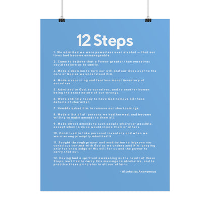 Haler Smith - Poster - Haler Smith Rolled Poster - 12 Steps - Vertical Light Blue Matte Finish - White Letters