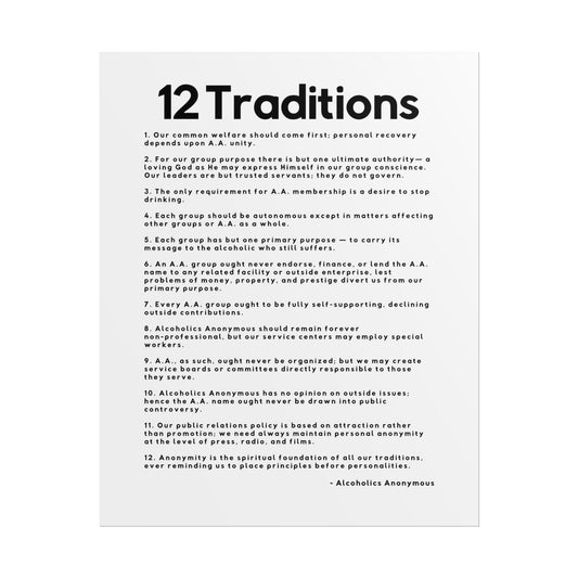Haler Smith Rolled Poster - 12 Traditions - Vertical White Matte Finish - Black Letters