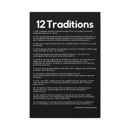 Haler Smith Matte Canvas - 12 Traditions - Vertical Black Matte Finish - White Letters