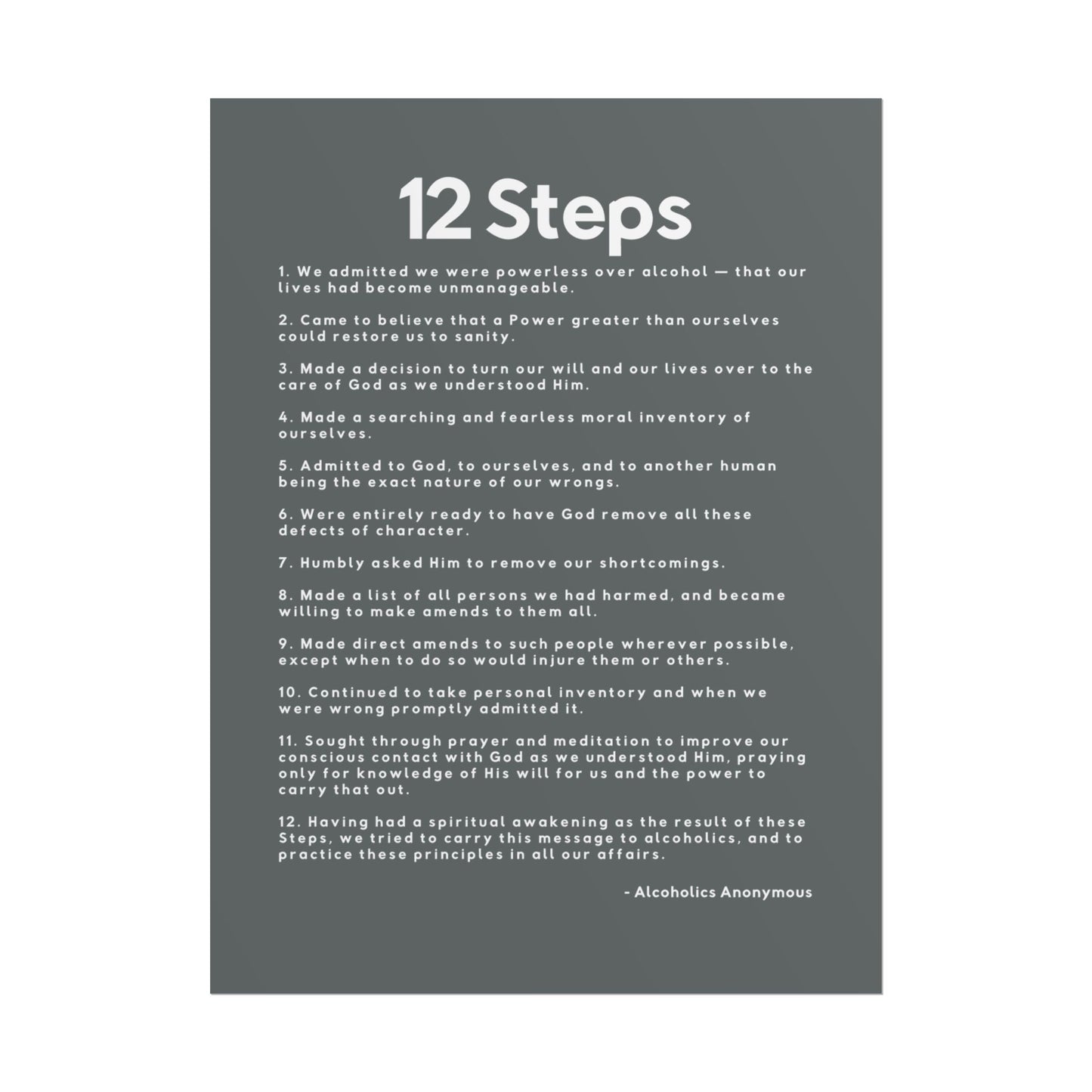 Haler Smith - Poster - Haler Smith Rolled Poster - 12 Steps - Vertical Dark Gray Matte Finish